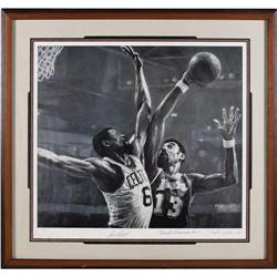 Wilt Chamberlain & Bill Russell Signed Lithograp