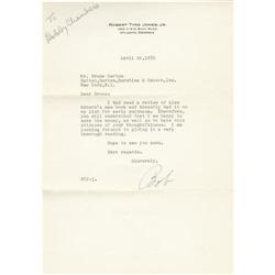 1952 Bobby Jones Signed Letter. The Golden Age