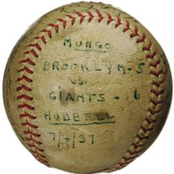 1937 Carl Hubbell Game Used "Win" Baseball Signe