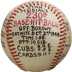 1948 Stan Musial 230th Hit Game Used Baseball.