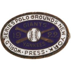 1922 World Series Press Pin. Tremendously scarc