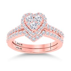 14kt Rose Gold Round Diamond Bridal Wedding Ring Band Set 1 Cttw