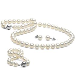 White Akoya Pearl 3-Piece Jewelry Set, 7.0-7.5mm