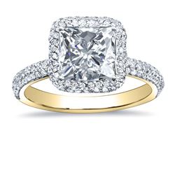 Natural 2.47 CTW Princess Cut Halo Pave Diamond Engagement Ring 14KT Yellow Gold