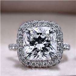 Natural 3.57 CTW Cushion Cut Diamond Halo Pave Engagement Ring 18KT White Gold