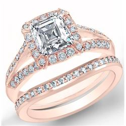 Natural 2.22 CTW Halo Asscher Cut Diamond Split Shank Engagement Ring 14KT Rose Gold