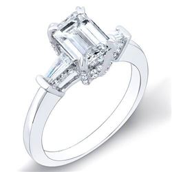 Natural 1.82 CTW Emerald Cut & Baguettes Pave Basket Diamond Ring 14KT White Gold