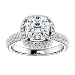Natural 2.77 CTW Cushion Cut Diamond Halo Engagement Ring 14KT White Gold