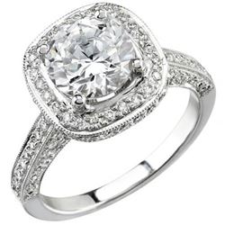 Natural 4.02 CTW Square Halo Round Cut Diamond Engagement Ring 18KT White Gold