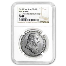 U.S. Mint Silver John Adams Presidential Medal MS-70 NGC