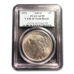 1922 Peace Dollar AU-55 PCGS (VAM 1F Field Break Top 50)
