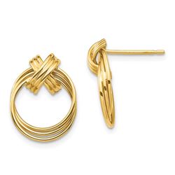 14k Yellow Gold Cross Circle Post Earrings