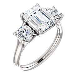 Natural 2.72 CTW 3-Stone Emerald Cut & Round Diamond Engagement Ring 18KT White Gold