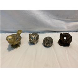 3 small lidded trinkets and dragon decor