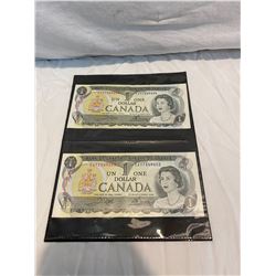 1973 Canadian one dollar bill  lot of 2 bills