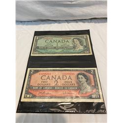 1954 $1 and $2  bills