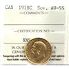 Image 1 : 1918-C Gold Sovereign ICCS Certified AU-55. Coin is 22K and contains 0.2354oz fine gold.