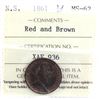 Image 1 : Nova Scotia 1/2-cent 1861 ICCS Certified MS-62 Red & Brown. Consistent tones throughout this coin gi