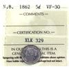 Image 1 : New Brunswick 5-cent 1862 Small 6 ICCS Certified VF-30.