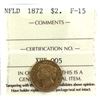 Image 1 : Newfoundland $2 Gold 1872 ICCS Certified F-15.