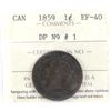 Image 1 : 1-cent 1859 DP N9 #1 ICCS Certified EF-40. *Scarce*