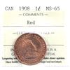 Image 1 : 1-cent 1908 ICCS Certified MS-65 Red. An attractive cherry red coin, this is the official 1st year i