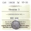 Image 1 : 5-cent 1883H Obverse 5 ICCS Certified VF-30.