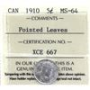 Image 1 : 5-cent 1910 Pointed Leaves ICCS Certified MS-64.