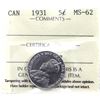 Image 1 : 5-cent 1931 ICCS Certified MS-62.