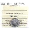 Image 1 : 10-cent 1871 ICCS Certified VF-30.