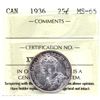 Image 1 : 25-cent 1936 ICCS Certified MS-65. Great strike qualities combined with choice toning over frosted w