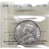 Image 1 : 50-cent 1912 ICCS Certified AU-55. A nice original coin with hints of golden toning along the edges.