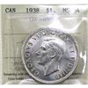 Image 1 : Silver $1 1938 ICCS Certified MS-64. A near full white coin of this semi key date issue!