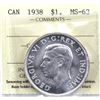 Image 1 : Silver $1 1938 ICCS Certified MS-63. Semi key date issue with details you would expect in higher gra