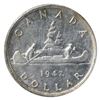 Image 2 : Silver $1 1947 Maple Leaf ICCS Certified AU-50. Lightly golden tones throughout the edges.