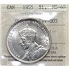 Image 1 : Silver $1 1935 (CH# 1935 REV-003) ICCS Certified MS-65. Die crack connecting 'NO' to 'R' in REGINA.