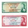 Image 1 : 1965 East Caribbean States $1 Pick #13o & 1965 $5 Pick #14h Both in UNC Condition. 2pcs