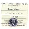 Image 1 : 1954 Canada 10-cent ICCS Certified MS-65; Heavy Cameo