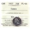 Image 1 : 1957 Canada 10-cent ICCS Certified PL-66 Cameo