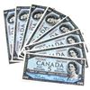 Image 1 : BC-39b 1954 $5 Canada Notes all different prefix!  Beattie-Rasminsky. 8pcs. Sold as is.