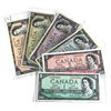 Image 1 : Group of 6x 1954 Canada $1 , $2, $5, $10, $20 & $50 Bank notes. Please view image for details.  ($88