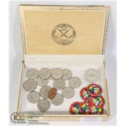 CIGAR BOX WITH HARRAHS (6) $5 DOLLAR