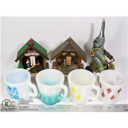 FLAT OF VINTAGE FIRE KING COFFEE CUPS, AND