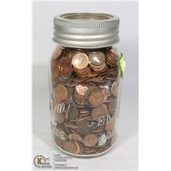 6+ LBS OF OLD PENNIES IN GLASS JAR WITH GLASS LID
