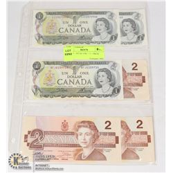 6 PCS. 3 - 1973 $1 UNC + 3 - 1986 $2 UNC.