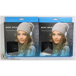 PAIR OF MUSIC WEAR WIRELESS MUSICAL BEANIES BLACK