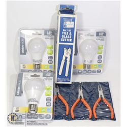 FLAT WITH LED LIGHT BULBS, TILE AND GLASS CUTTER,