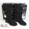 Image 1 : DAWGS WOMEN'S FASHION WEDGE BUCKLE BOOTS BLACK