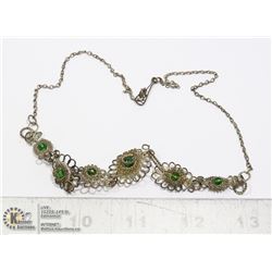 ANTIQUE NECKLACE WITH GREEN MALACHITE STONES