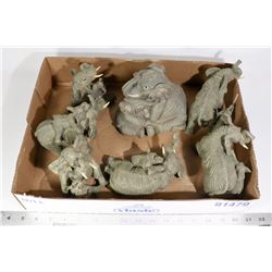 BOX OF STONECAST ELEPHANTS